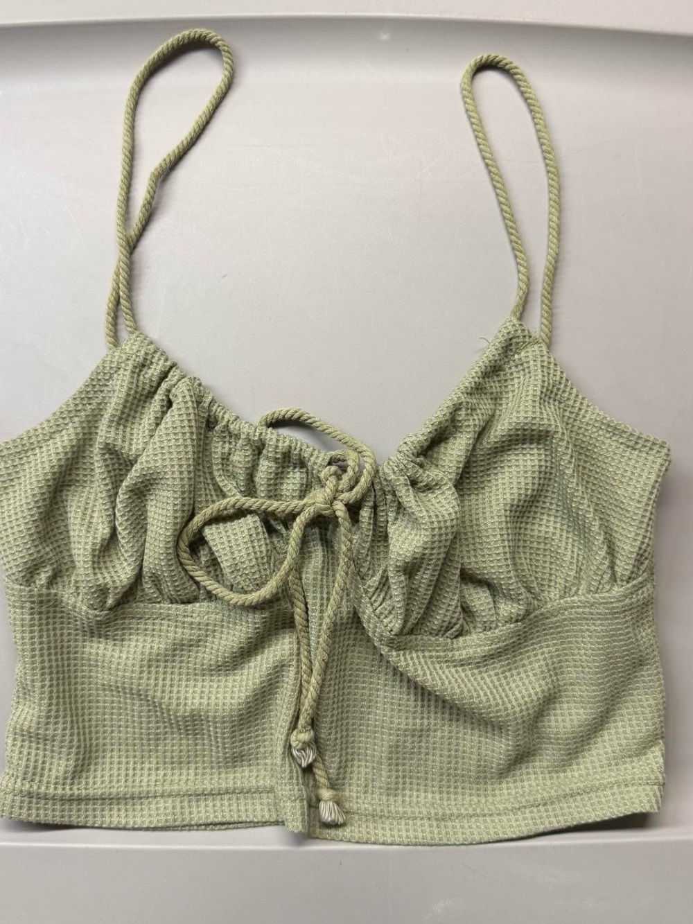 SHEIN Green Waffle Tie-Front Crop Tank